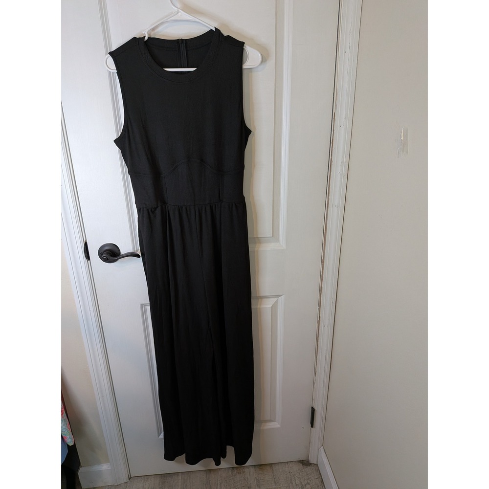 Black Ribbed Sleeveless Wide Leg Jumpsuit Corset Waist Detail XL FC1002-LF